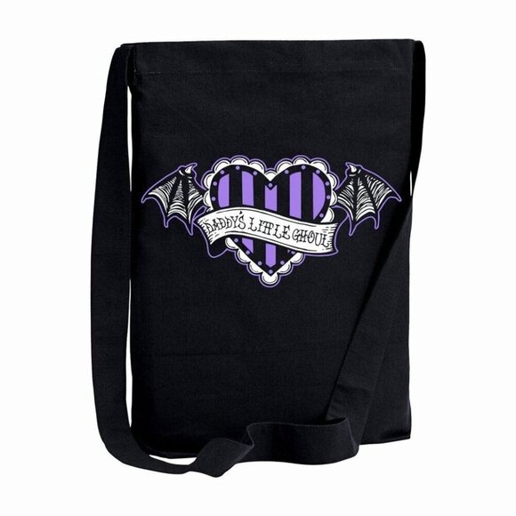 Too Fast Handbags - Too Fast Gothic Sling Tote | Daddy’s Little Ghoul Bag Black Purple NWT Alt-Core